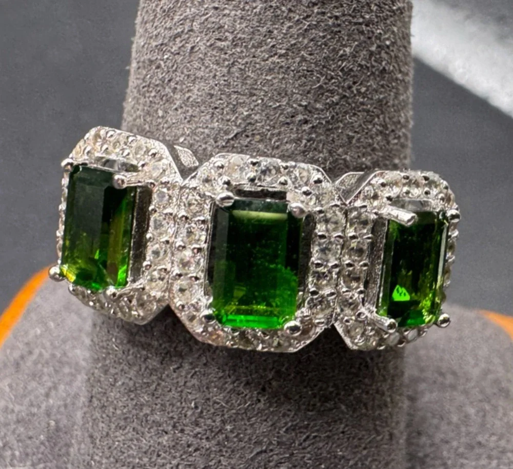 JTV Sterling Silver 925 Chrome Diopside White Zircon Halo Ring 1.44 CTW Size 10